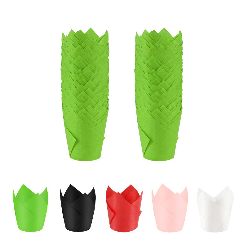 Xindtek Tulip Cupcake Liners 100-Count Baking Cups, Paper, Disposable, Green, Perfect for Wedding, Birthday, Christmas, Party, Baby Shower, Special Events - Image 1